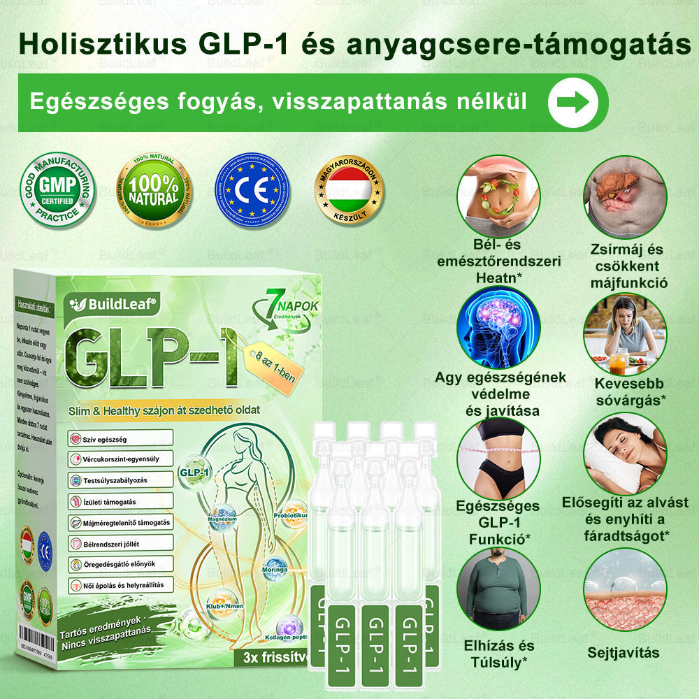 🌿𝑩𝒖𝒊𝒍𝒅𝑳𝒆𝒂𝒇® GLP-1 8 az 1-ben Fit & Vital Szájon át szedhető oldat – Napi egyszer, 7 nap alatt látható változás / Elhízás, szív- és érrendszeri egészség, cukorbetegség, alvási apnoe, bélrendszer egészsége, ízületi problémák és még sok más esetén