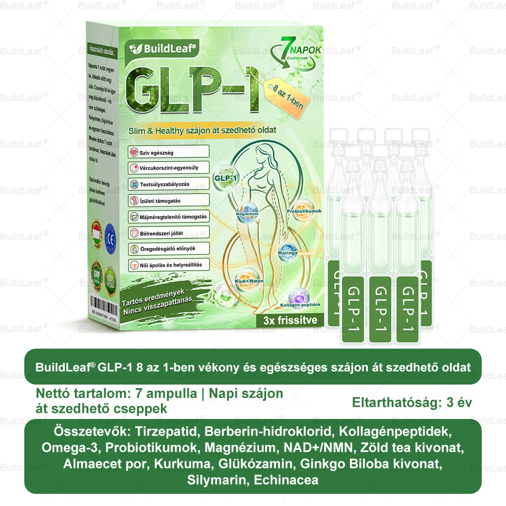 🌿𝑩𝒖𝒊𝒍𝒅𝑳𝒆𝒂𝒇® GLP-1 8 az 1-ben Fit & Vital Szájon át szedhető oldat – Napi egyszer, 7 nap alatt látható változás / Elhízás, szív- és érrendszeri egészség, cukorbetegség, alvási apnoe, bélrendszer egészsége, ízületi problémák és még sok más esetén