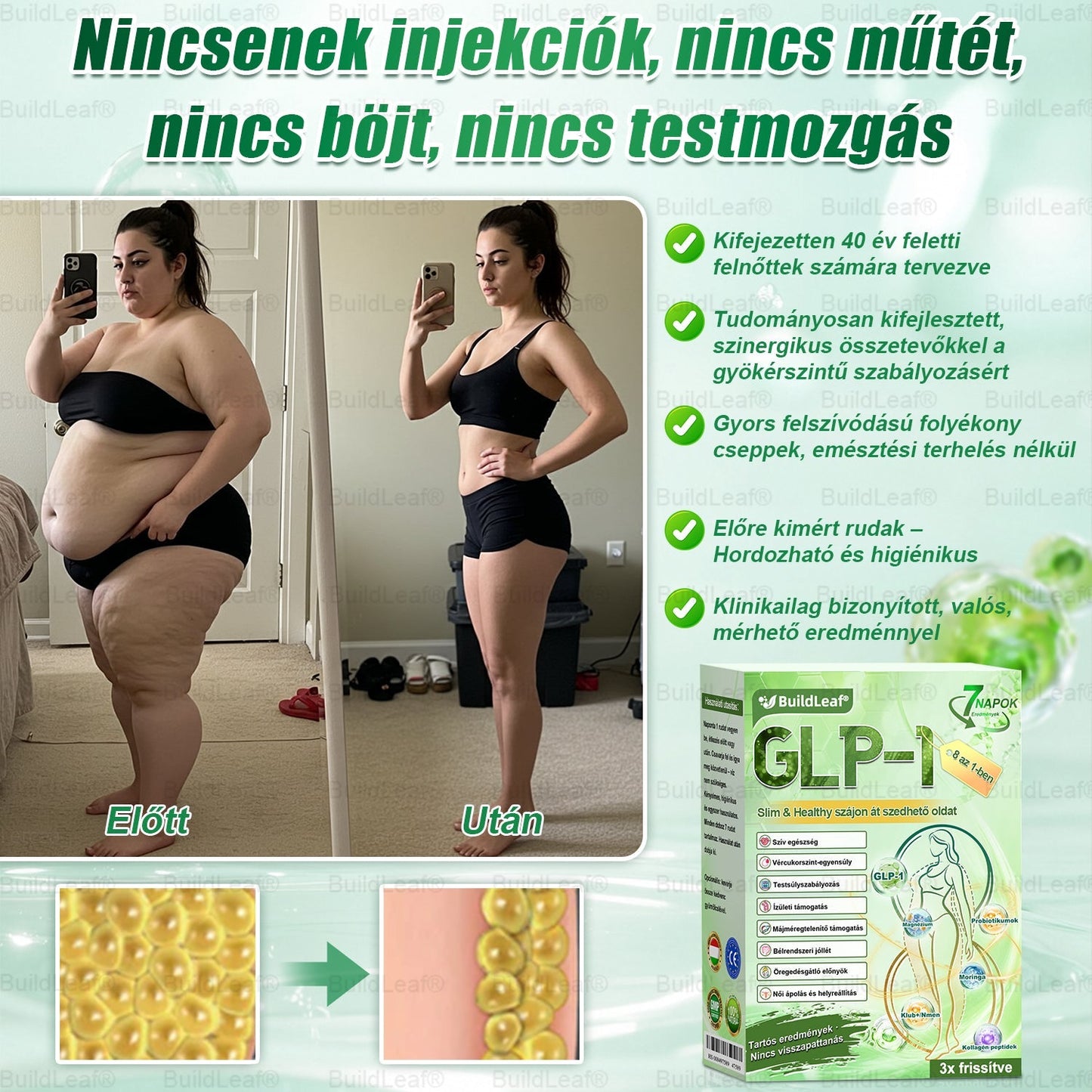 🌿𝑩𝒖𝒊𝒍𝒅𝑳𝒆𝒂𝒇® GLP-1 8 az 1-ben Fit & Vital Szájon át szedhető oldat – Napi egyszer, 7 nap alatt látható változás / Elhízás, szív- és érrendszeri egészség, cukorbetegség, alvási apnoe, bélrendszer egészsége, ízületi problémák és még sok más esetén