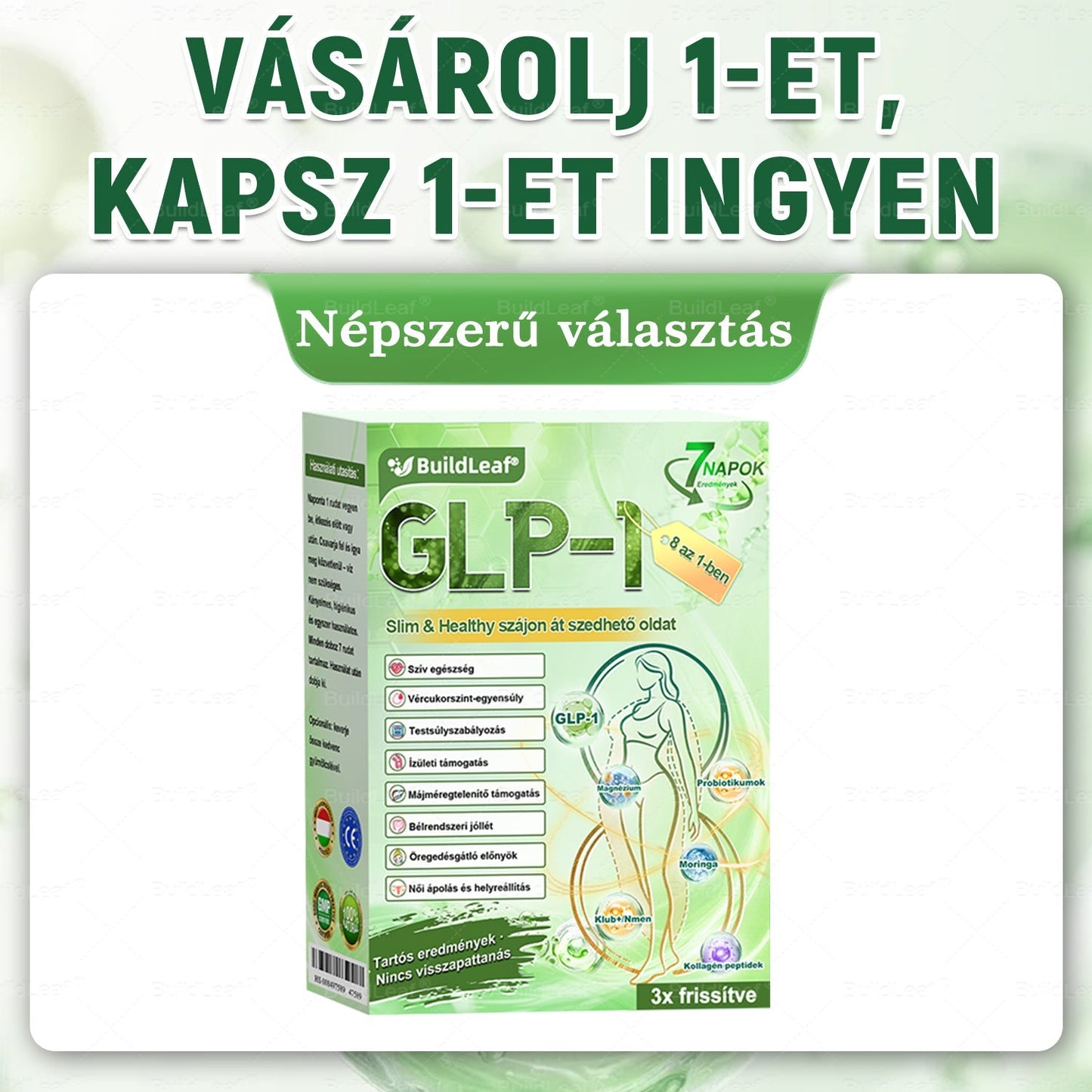 🌿𝑩𝒖𝒊𝒍𝒅𝑳𝒆𝒂𝒇® GLP-1 8 az 1-ben Fit & Vital Szájon át szedhető oldat – Napi egyszer, 7 nap alatt látható változás / Elhízás, szív- és érrendszeri egészség, cukorbetegség, alvási apnoe, bélrendszer egészsége, ízületi problémák és még sok más esetén